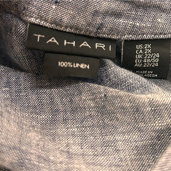 TAHARI 2X Linen Short Sleeve Dress Split Neck Pop Over - Picture 8 of 10